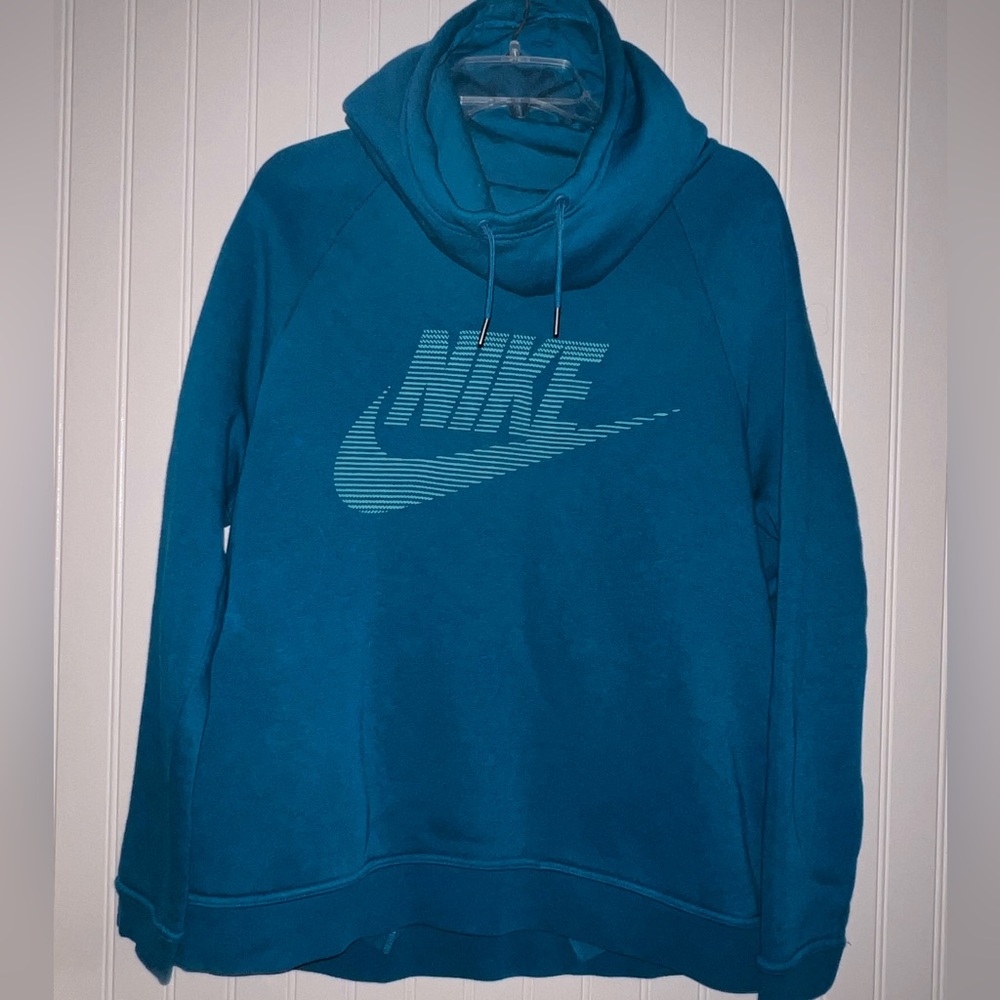 Nike Sportswear Green Abyss Rally Funnel Neck Spellout Swoosh Hoodie Women's XL